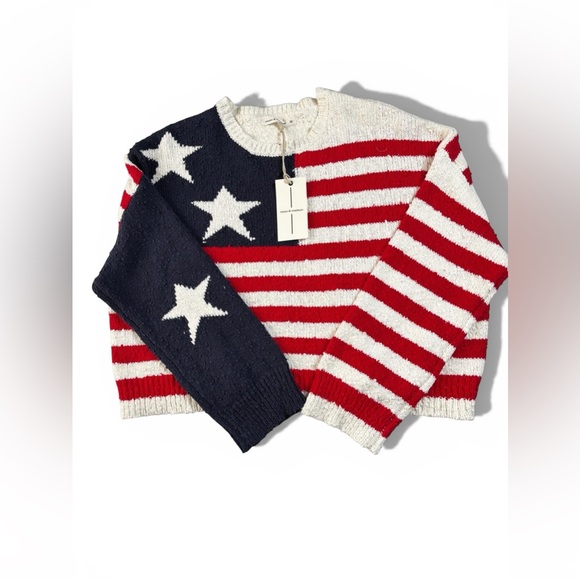 Moon & Madison American Flag Knit Sweater Red White Blue Stars Stripes M NWT - Picture 2 of 7